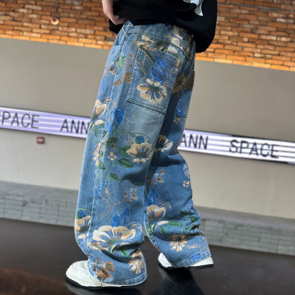 Girls' Floral Wide-Leg Jeans
