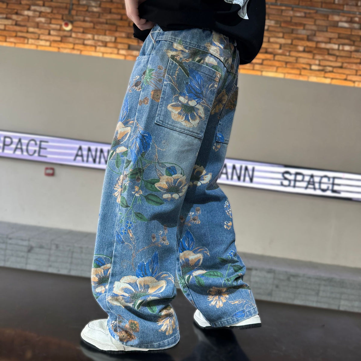 Girls' Floral Wide-Leg Jeans