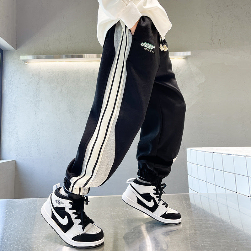 Boys' Autumn Winter Sweatpants Big Kids Casual Joggers Trendy Fleece-Lined Pants