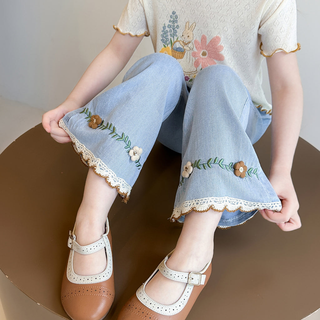 Girls' Floral Flared Jeans