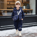 Thickened winter clothing baby warm hooded vest three piece set