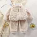 Children's Set Autumn Winter Warm Fleece Clothing for Boys and Girls, Solid Color Fashionable Home Wear with Zipper, Two-Piece Set