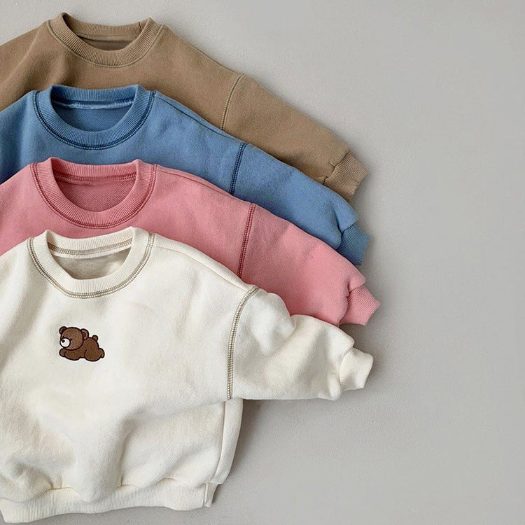 Children's Clothing Set for Boys and Girls, Embroidered Bear Casual Hoodie Set, Baby Sport Two-Piece Outfit