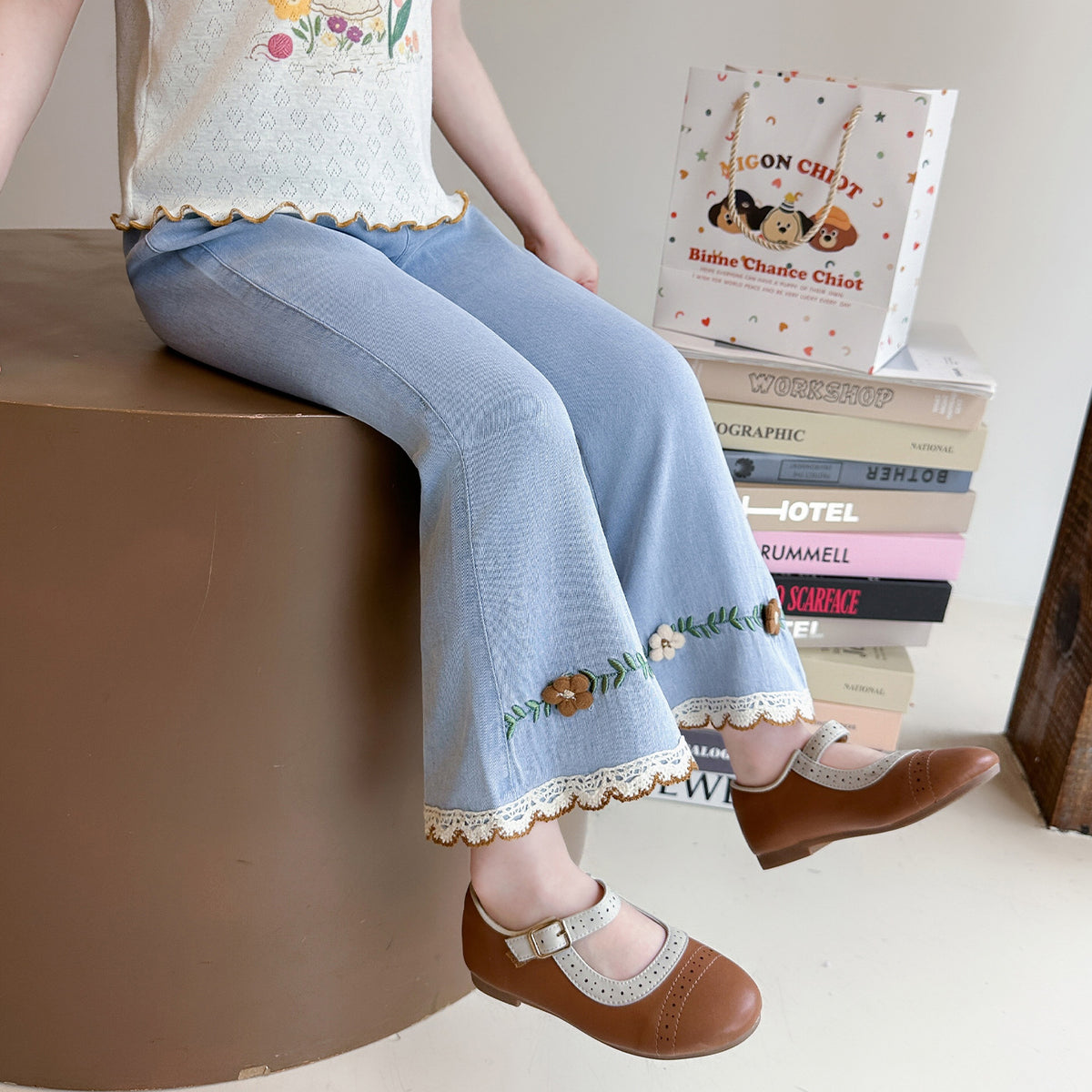Girls' Floral Flared Jeans
