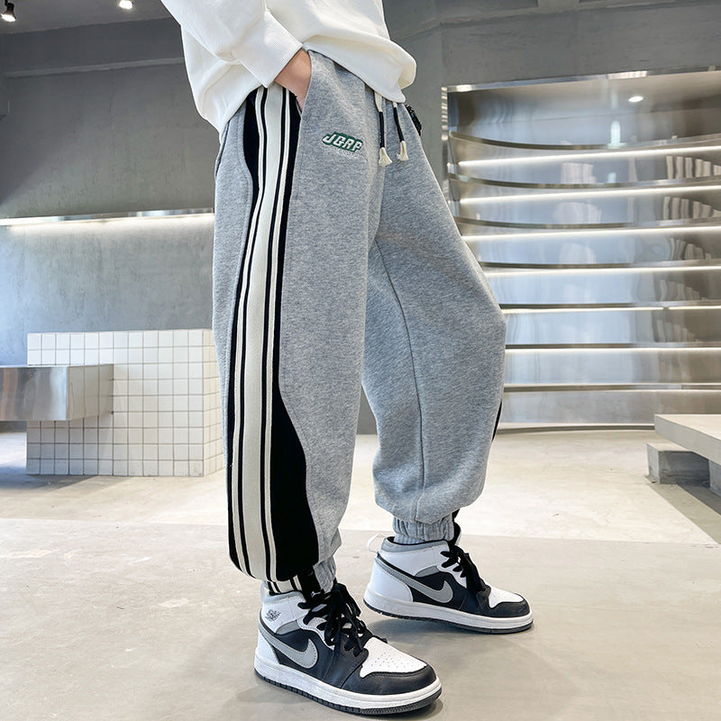 Boys' Autumn Winter Sweatpants Big Kids Casual Joggers Trendy Fleece-Lined Pants
