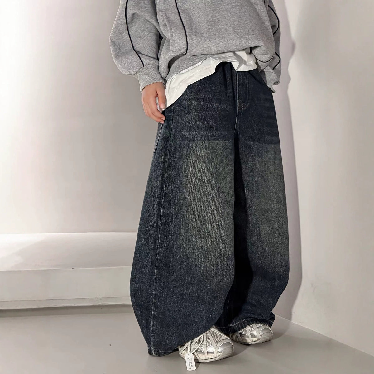 Boys' Loose Fit Straight Leg Denim Jeans with Patchwork Pockets