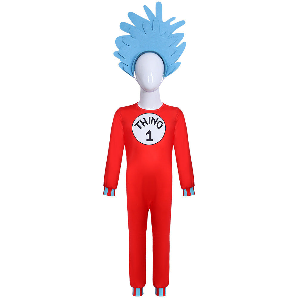 Halloween Dr. Seuss Kids Cosplay Costume Cat in the Hat Thing 1 Thing 2 Red Jumpsuit