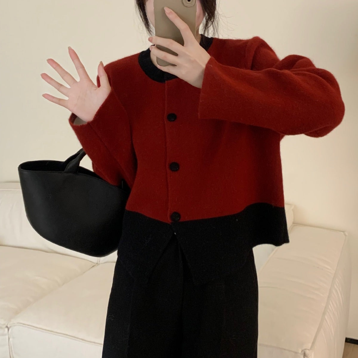 Color blocking sweater cardigan women's autumn and winter clothing