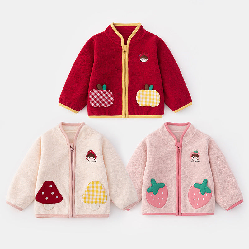 Cute Girls' Fleece Jacket Autumn Winter Warm Outerwear Fashion Kids Coat for Toddlers