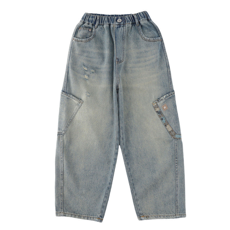 Boys' Casual Denim Jeans Style Loose Straight Leg Long Pants for Fall/Winter
