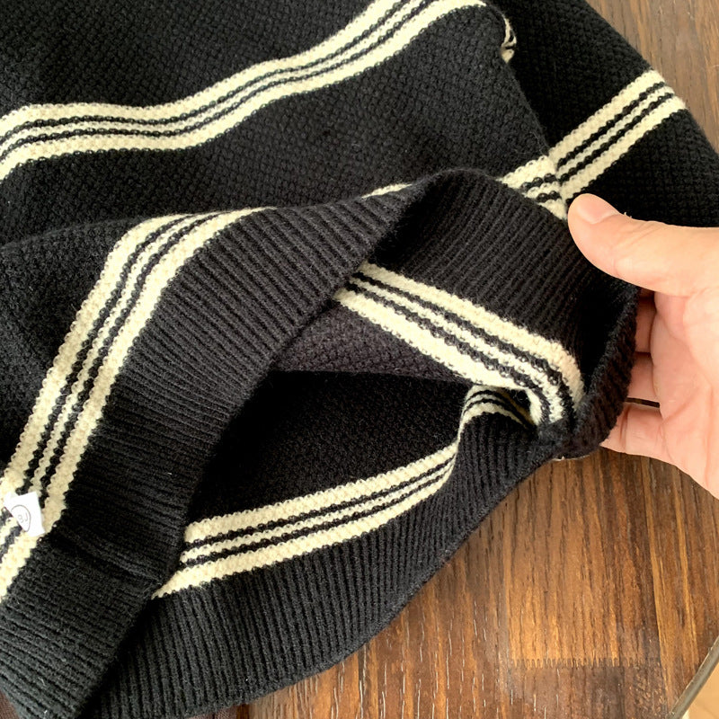Children's color blocked striped knitted sweater for autumn and winter boys' clothing
