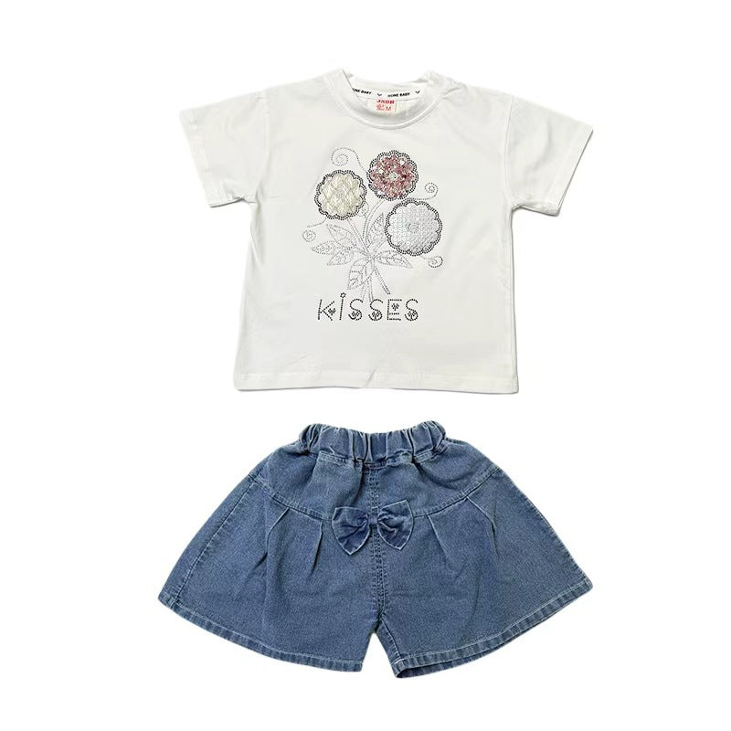 Casual short sleeved shorts two-piece set for girls' clothing