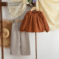Fashionable Two-Piece Set for Girls: Long Sleeve Pullover Top with Striped Pants, Casual Children's Clothing
