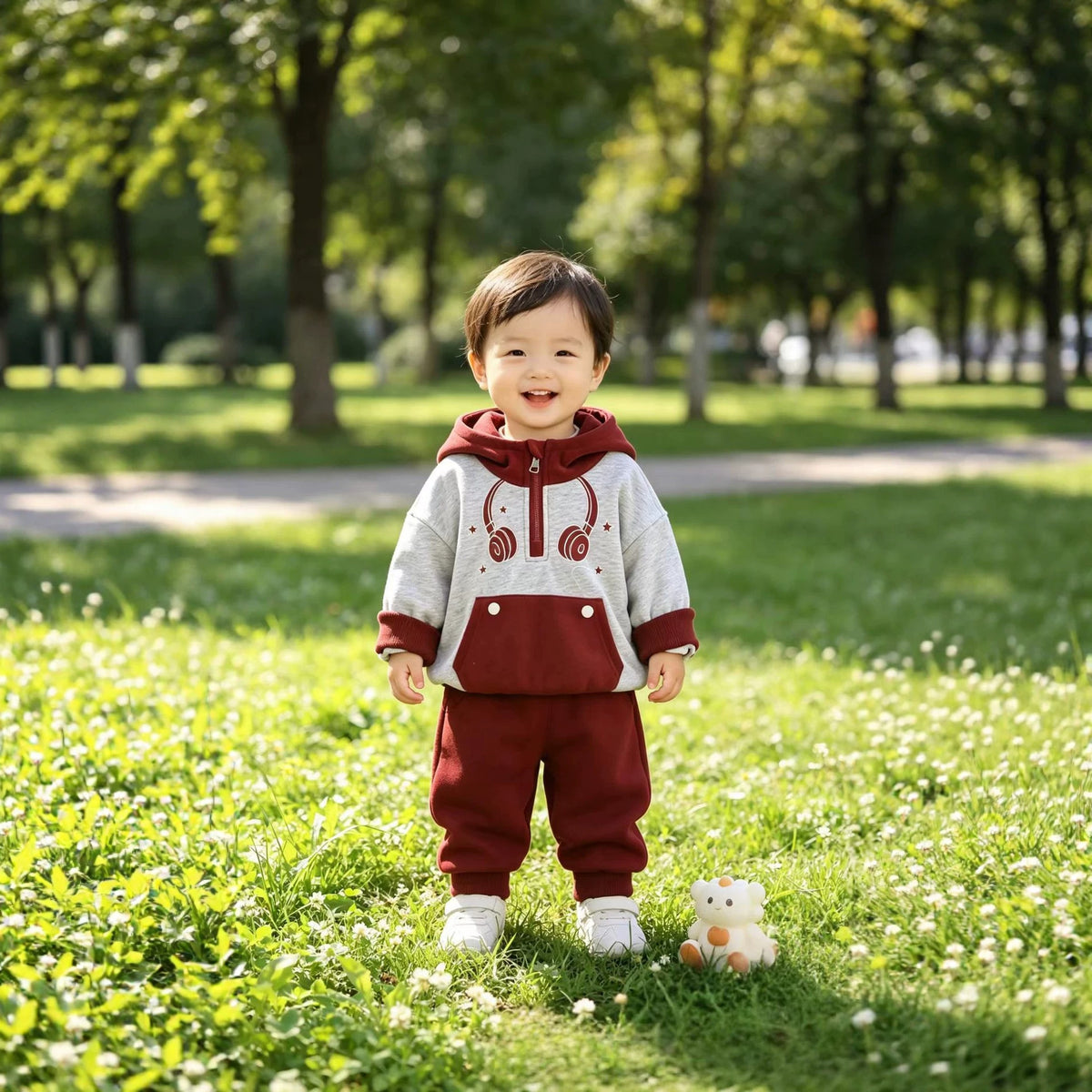 Boys Autumn Winter Fashionable Fleece Lined Sweatshirt Two-Piece Set
