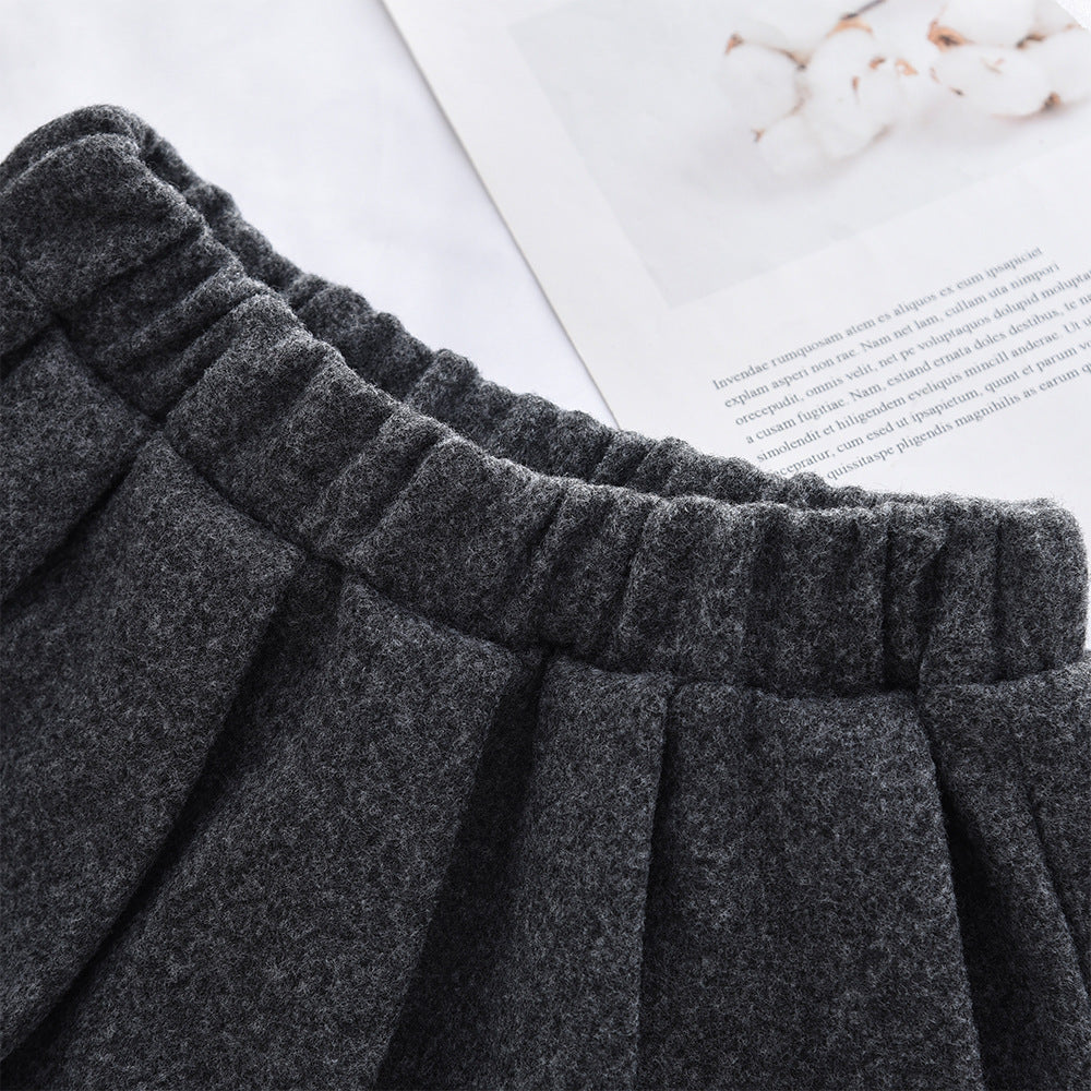 Girls' Autumn/Winter Set  High-Quality Gray Ruffle Long Sleeve Jacket Pleated Skirt Two-Piece Outfit