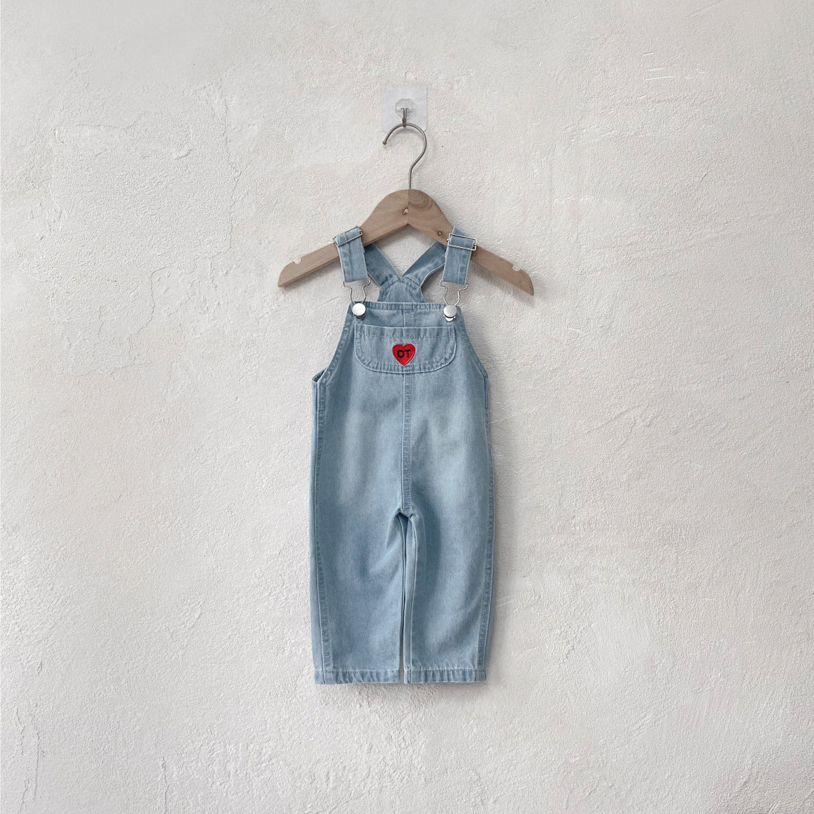 Casual Denim Overalls with Heart Pocket for Kids, Long Pants, Unisex Children's Jeans Trousers
