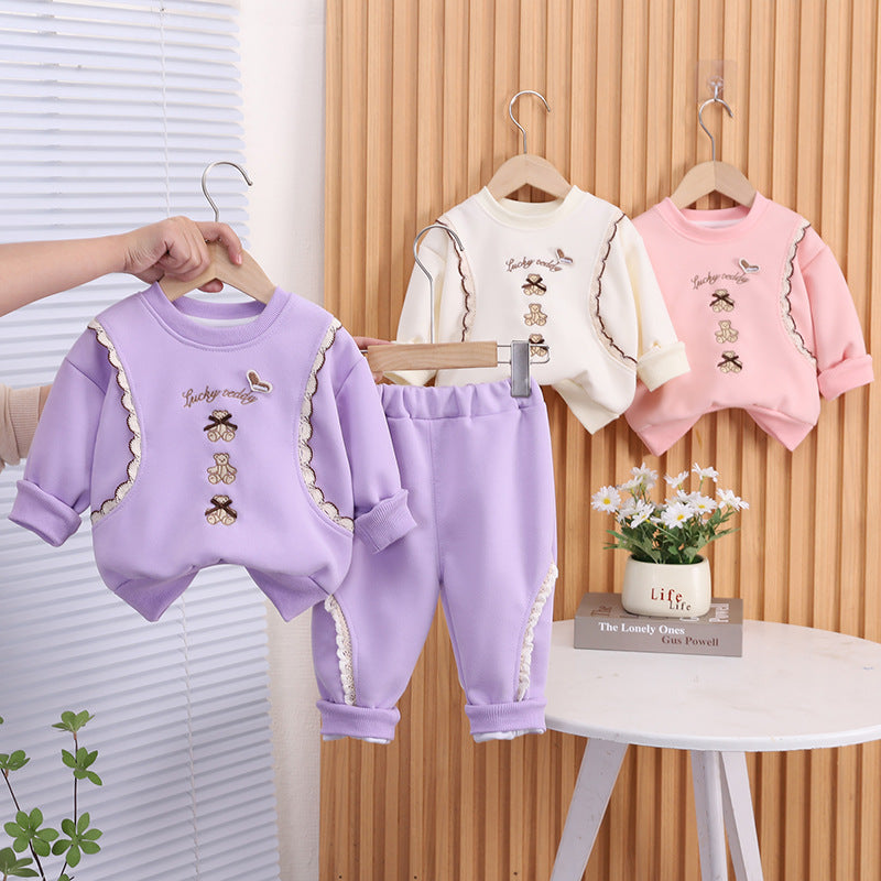 Spring clothing for baby girls casual long sleeved hoodie two-piece set