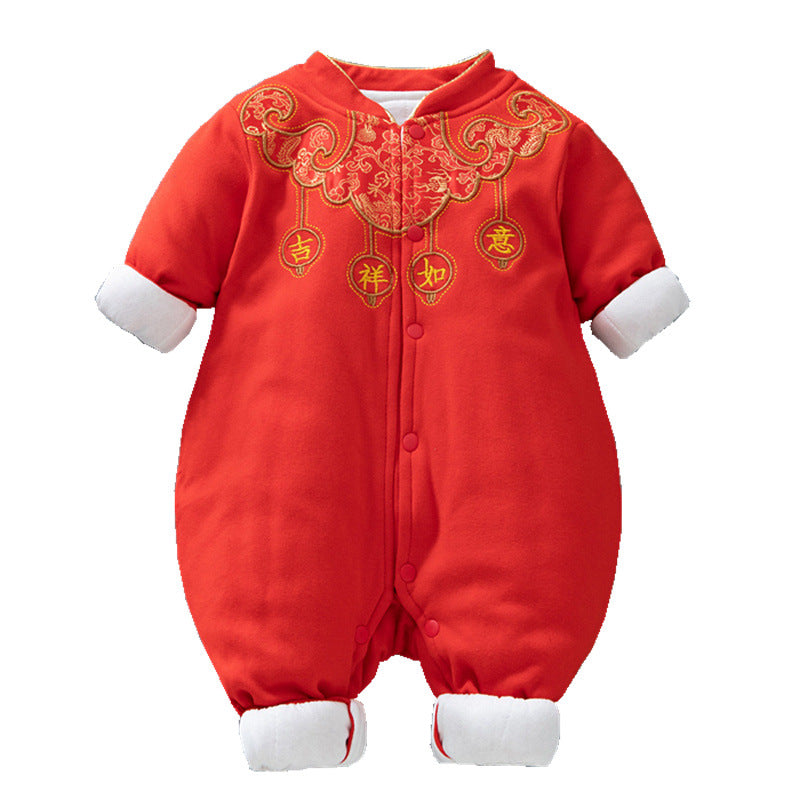 Red Baby Quilted Onesie Thickened Warm Clothing for Boys and Girls