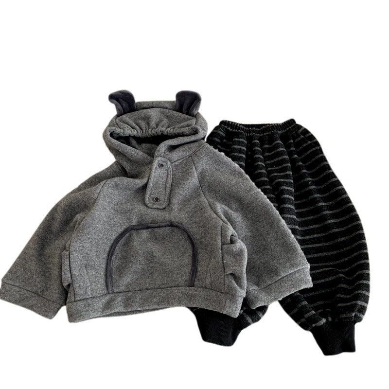 Boys' hooded sweatshirt with thick fleece for winter wear