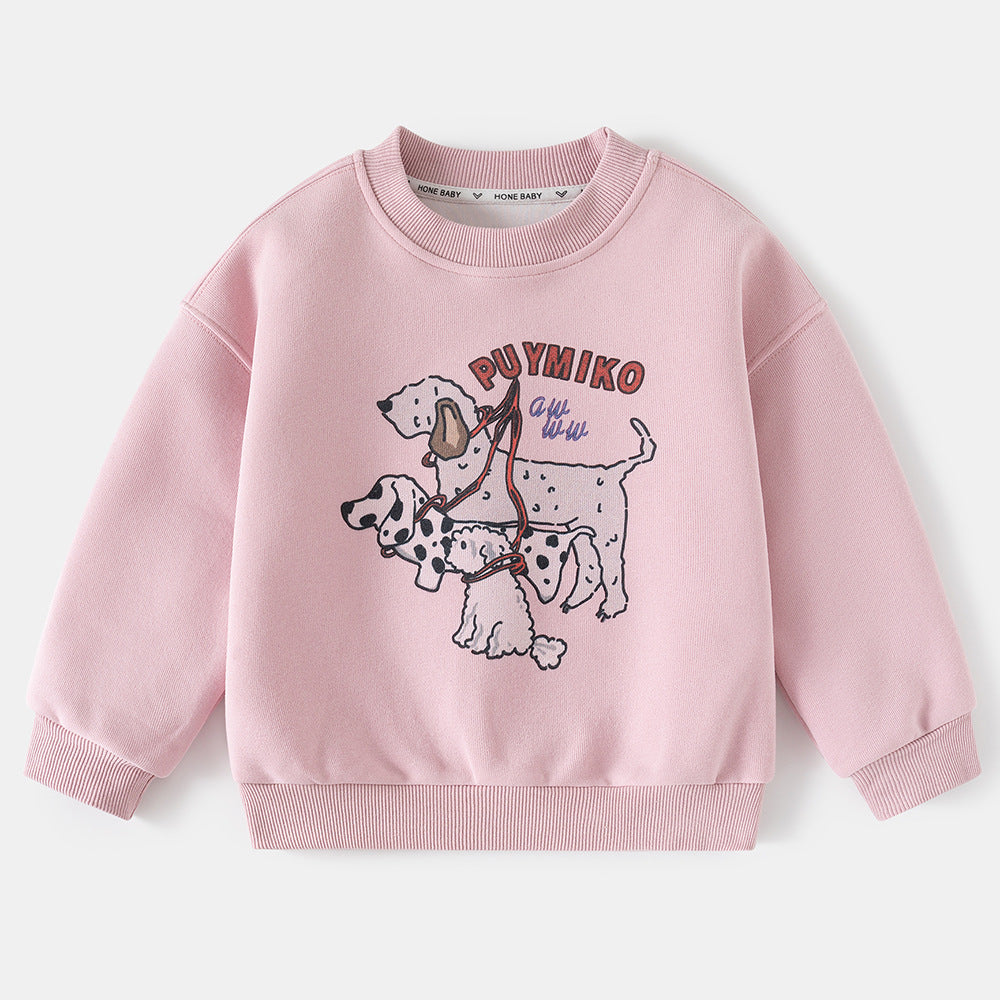 Girls' Children's Clothing Spring and Autumn New Cartoon Round Neck Sweatshirt for Middle and Large Kids
