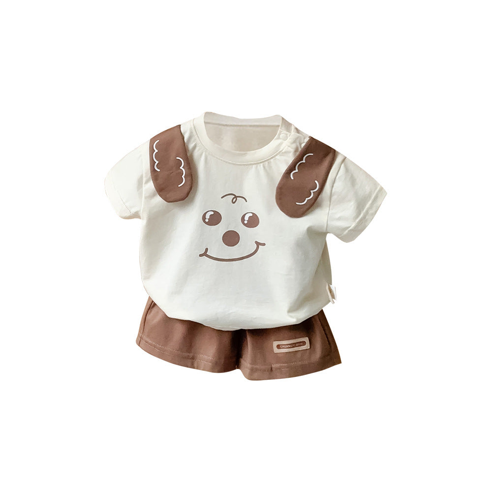 Cute Cartoon Outfit for Toddlers 1-3 Years Old, Lightweight Summer Short Sleeve T-Shirt and Shorts Set for Boys