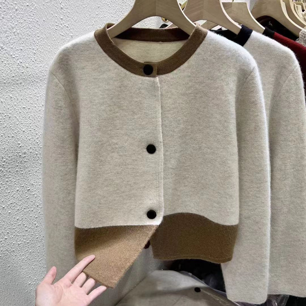 Color blocking sweater cardigan women's autumn and winter clothing