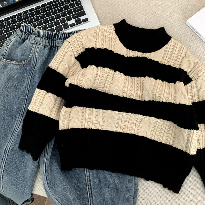 Striped Knitted Sweater for Girls in Winter