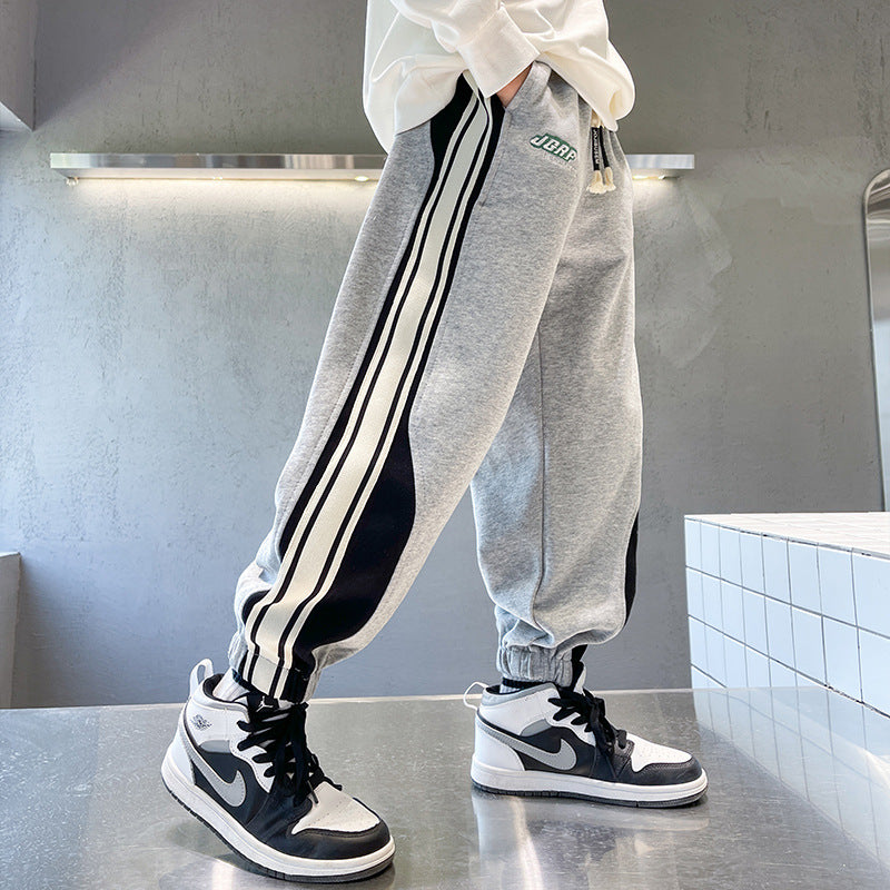 Boys' Autumn Winter Sweatpants Big Kids Casual Joggers Trendy Fleece-Lined Pants