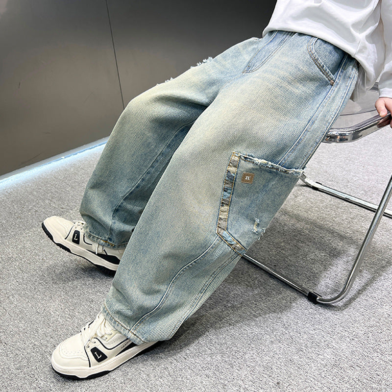 Boys' Casual Denim Jeans Style Loose Straight Leg Long Pants for Fall/Winter