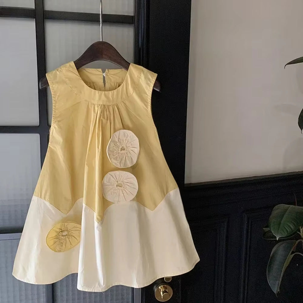 New Floral Decorated Sleeveless Dress for Kids Casual Dress for Girls, Stylish Children's Clothing