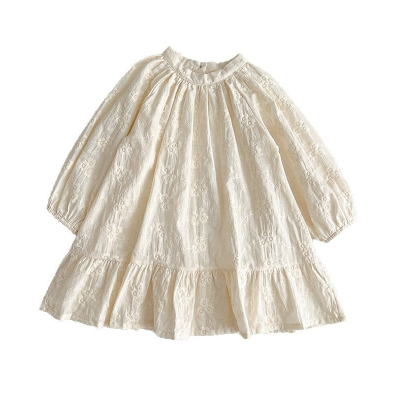 Girls' Dress Spring Autumn New Solid Color Long Sleeve Embroidered Dress Children's Princess Dress Kids Clothing