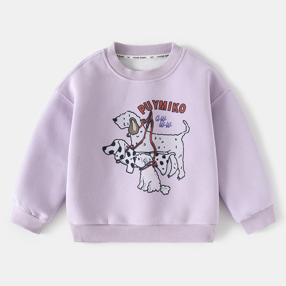 Girls' Children's Clothing Spring and Autumn New Cartoon Round Neck Sweatshirt for Middle and Large Kids