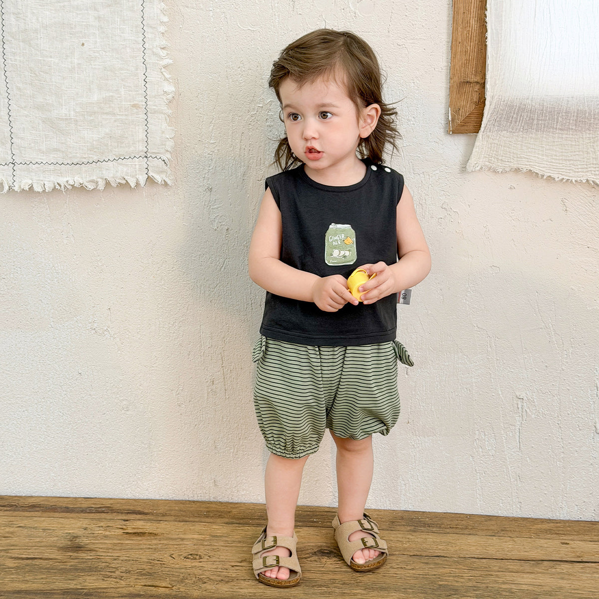 Cute Cartoon Printed Sleeveless Vest Set for Baby Boys Summer Outfit 1-3 Years Old Fashionable Clothing