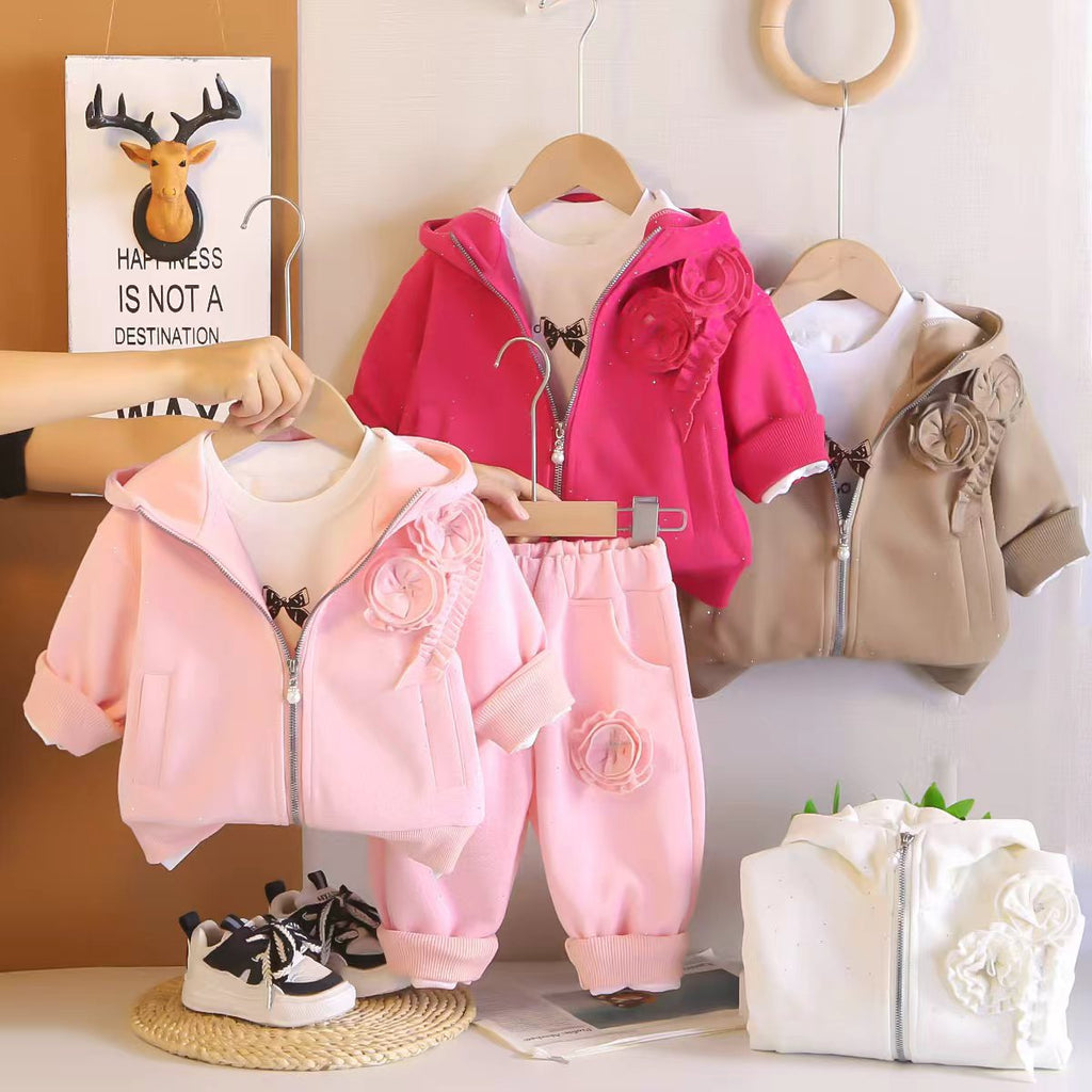 Spring clothing for baby girls long sleeved three piece set