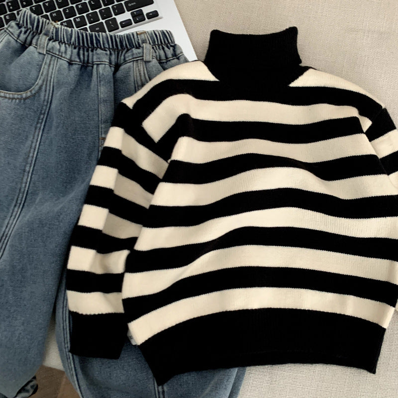 Boys' High-Neck Striped Sweater