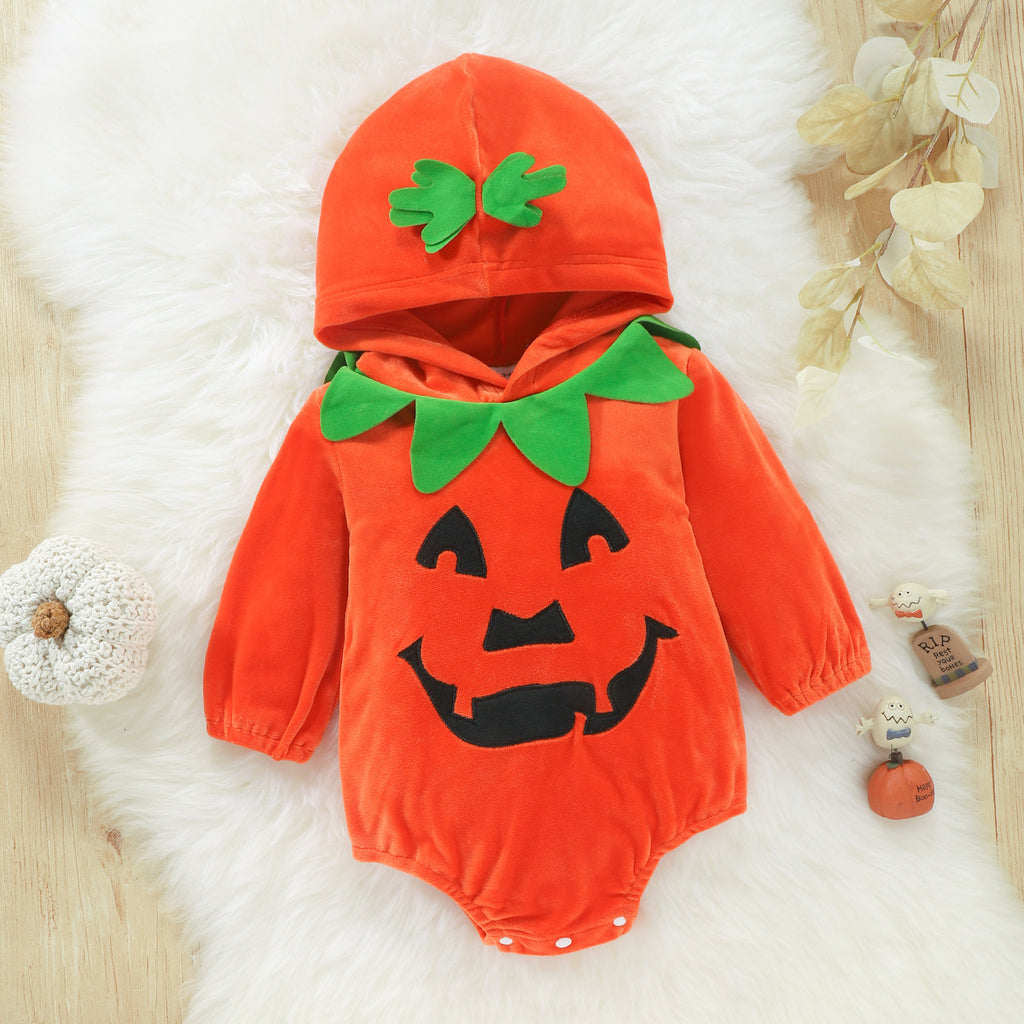 Halloween Devil Pumpkin Long Sleeve Onesie for Kids, Festival Costume Bodysuit
