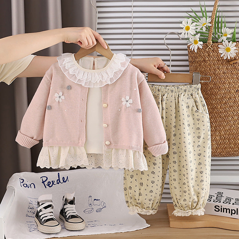 Girls' clothing sweater cardigan three piece set
