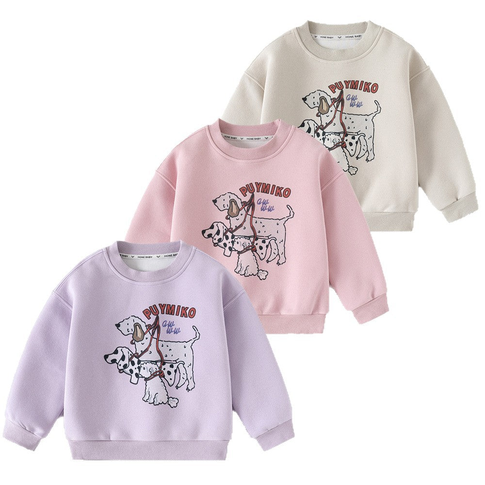 Girls' Children's Clothing Spring and Autumn New Cartoon Round Neck Sweatshirt for Middle and Large Kids