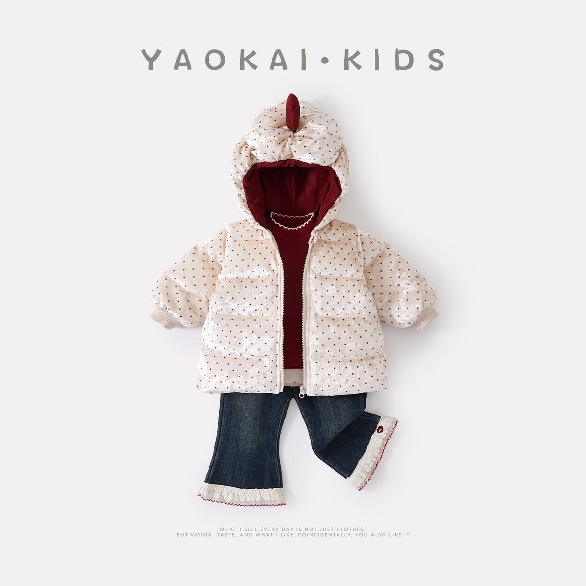 Hooded Polka Dot Cotton Clothing Set for Girls, Stylish Thick Warm Three-Piece Outfit