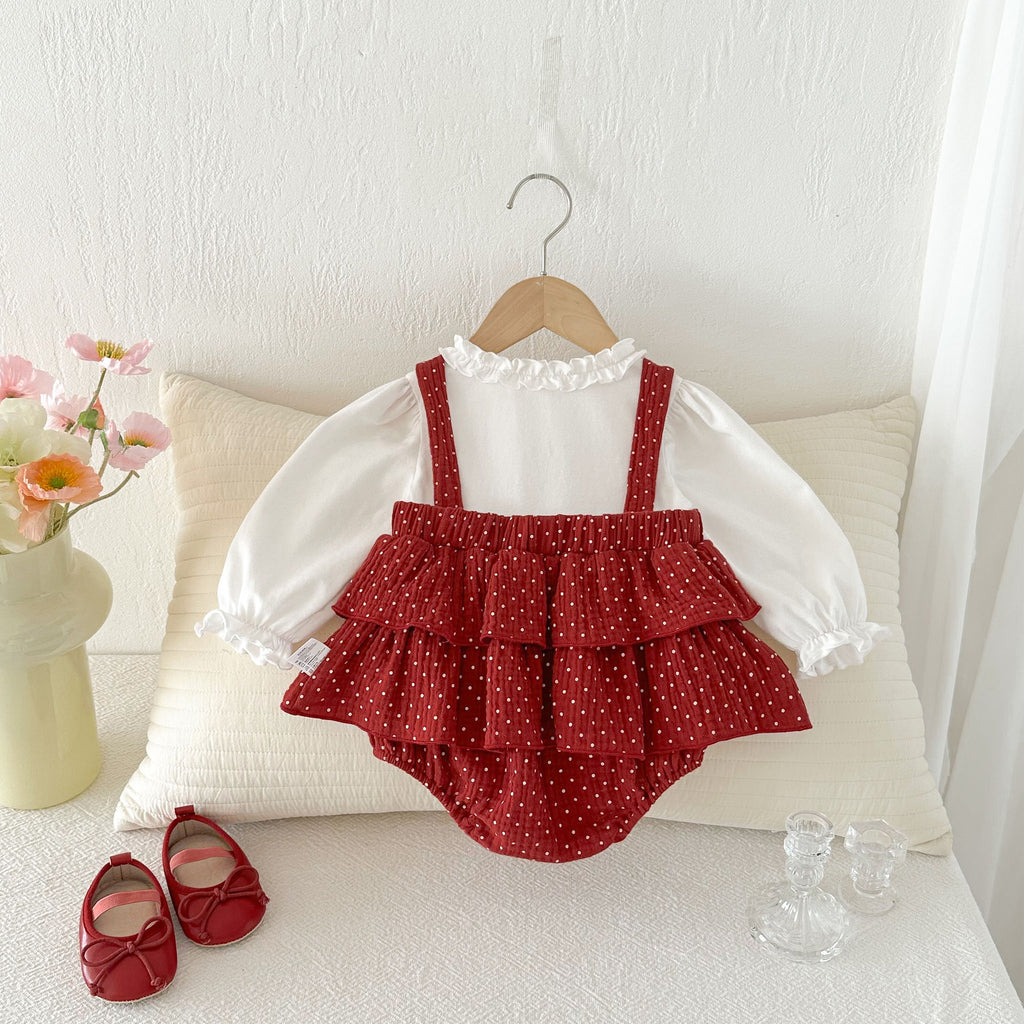 Baby Clothes Spring New Style 1-3 Years  Faux Two-Piece Overalls Romper Dress for Girls, A-Class Cotton Bodysuit