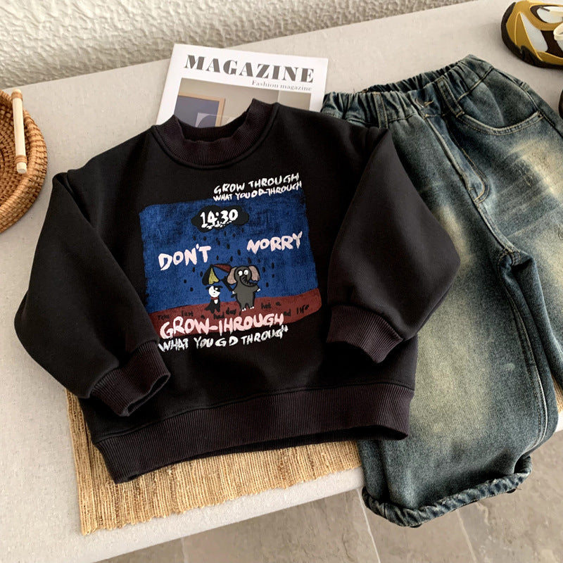Boys' autumn and winter hoodie with thickened fleece