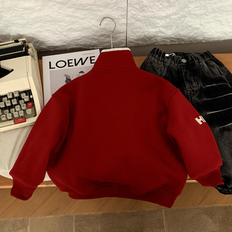 Boys' Fleece-Lined Red Hoodie