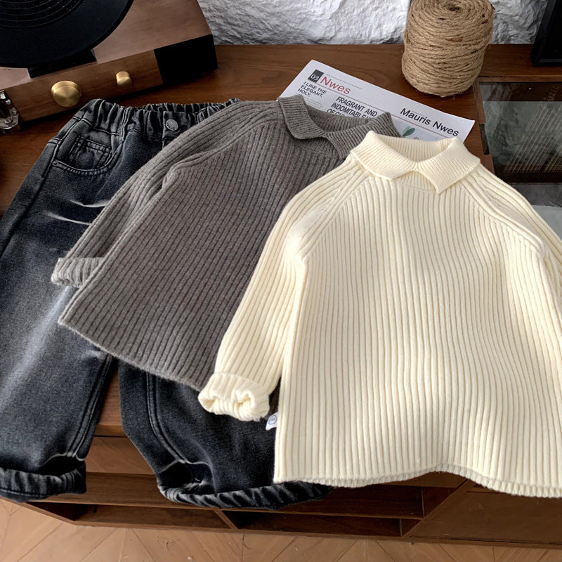 Children's collar knitted cardigan men's autumn and winter clothing