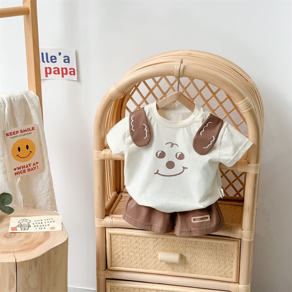 Cute Cartoon Outfit for Toddlers 1-3 Years Old, Lightweight Summer Short Sleeve T-Shirt and Shorts Set for Boys