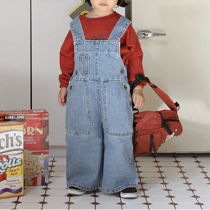 Children's autumn and winter denim overalls for boys