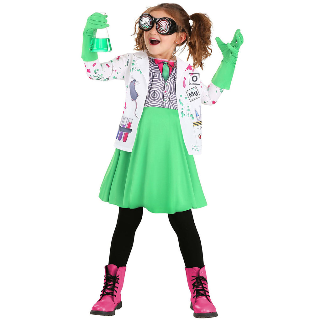 Halloween Scientists Costume Role Play Cosplay Outfit for Kids with Funny Print Stage Performance Wear