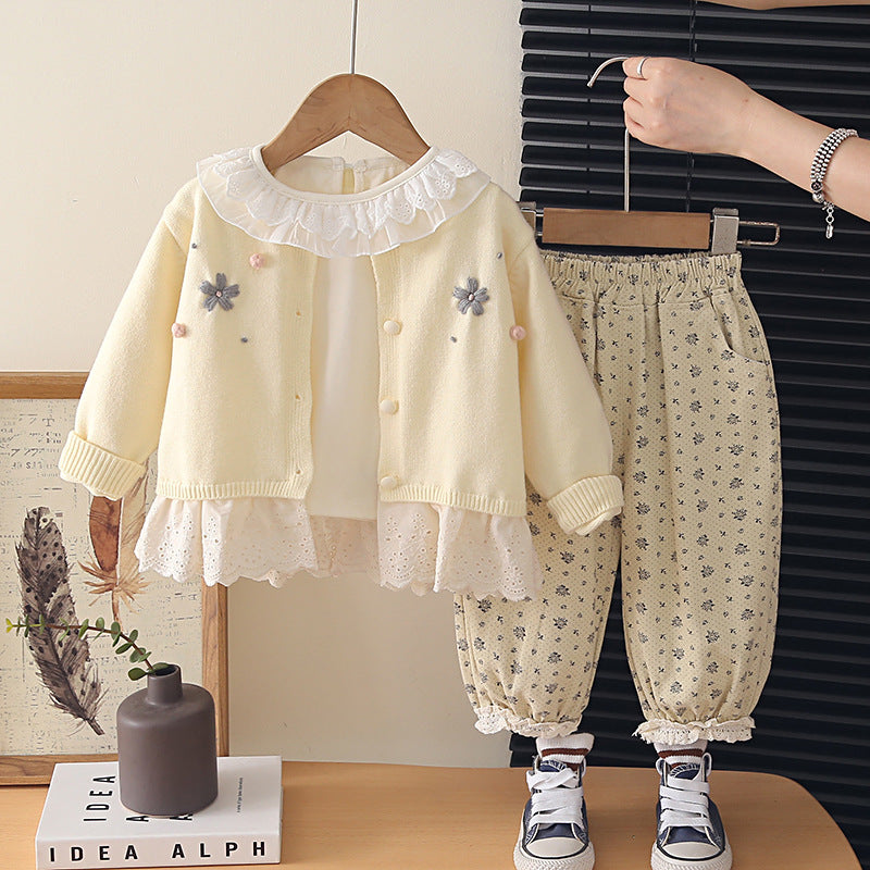 Girls' clothing sweater cardigan three piece set