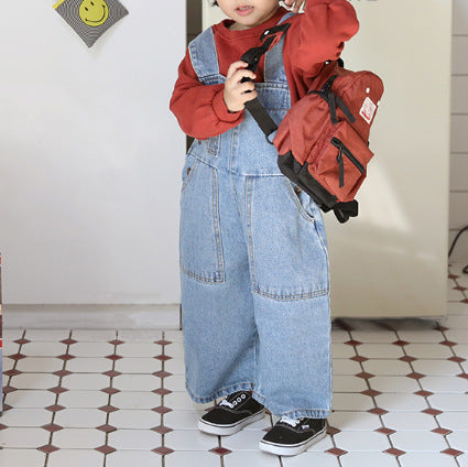 Children's autumn and winter denim overalls for boys
