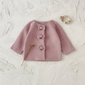 Girls' pink woolen coat with bow decoration and snap button children's clothing