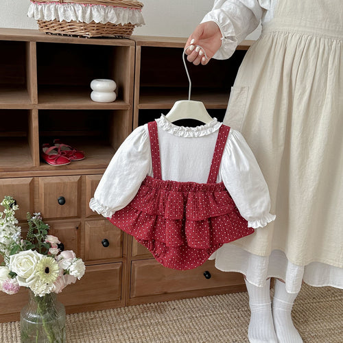 Baby Clothes Spring New Style 1-3 Years  Faux Two-Piece Overalls Romper Dress for Girls, A-Class Cotton Bodysuit